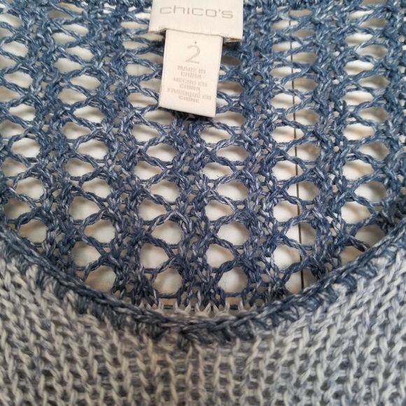 Chico's blue crochet asymmetrical hem cotton blend sweater SZ Med - Picture 3 of 8